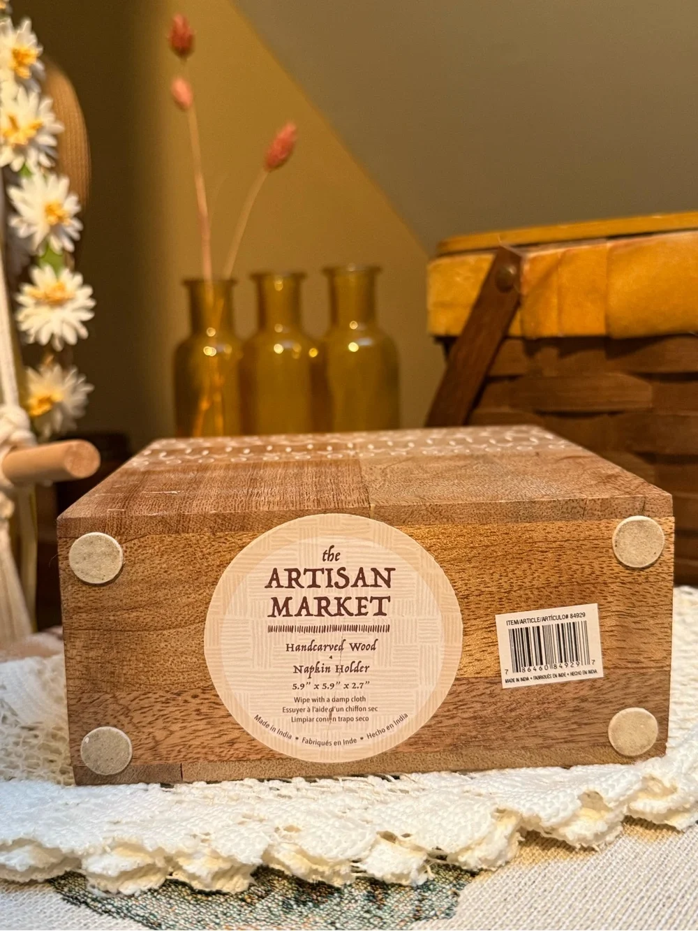 The Artisan Market Boho Carved Wood Napkin Holder